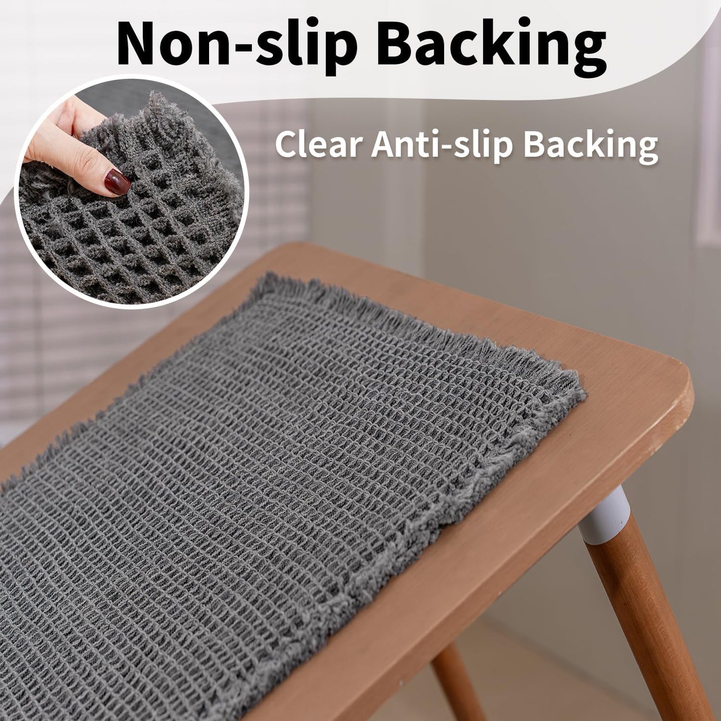 Waffle Bath Mat - Boho Bathroom Rugs Non Slip Washable, Super Absorbent & Quick Dry, Soft Bath Mat Farmhouse Bathroom Decor, 20'' x 48'', Dark Grey
