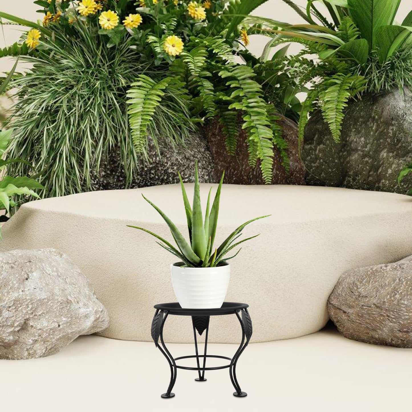 Beavorty 2pcs Metal Plant Stand Flowerpot Holder Indoor Outdoor Iron Decorative Ball Base for Garden Patio Front Door Plant Display