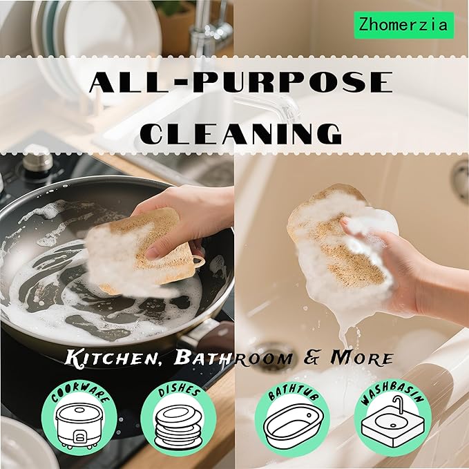 Natural Loofah Dish Sponge,Compostable, Kitchen Sponge,All-Purpose,Non-Toxic,Plant-Based,Eco-Friendly (Pack of 30)