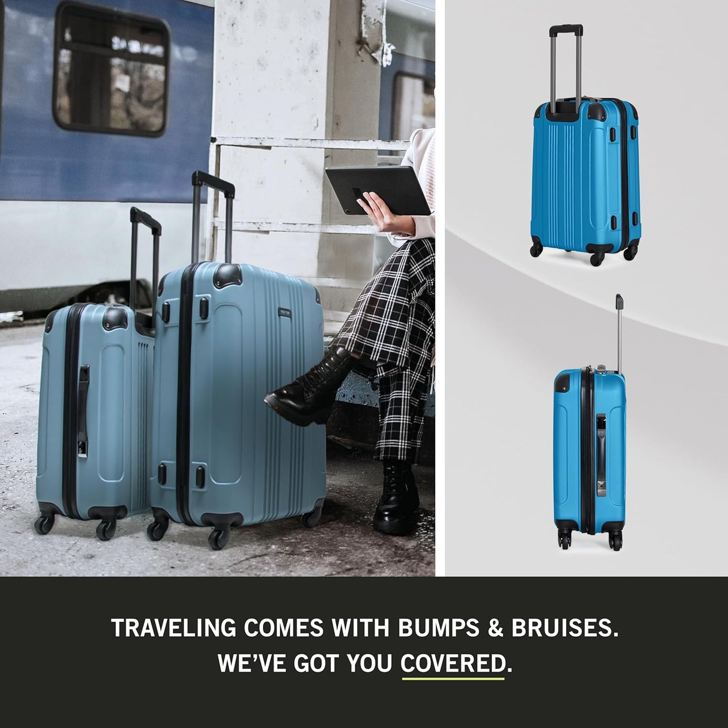 Kenneth Cole REACTION Out of Bounds Lightweight Hardshell 4-Wheel Spinner Luggage, Teal, 28-Inch Checked