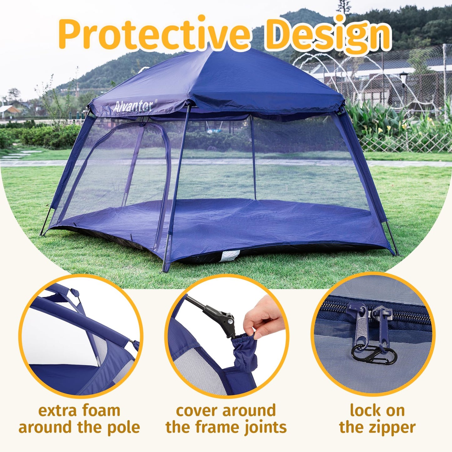 Alvantor® Baby Playpen Pop Up Play Yard 84"x84"x44”Large Mesh Kids Toddler Play Pen Indoor & Outdoor Safe Space Foldable Lightweight Mosquito Playpen Canopy for Infants Toddlers Pets, Navy
