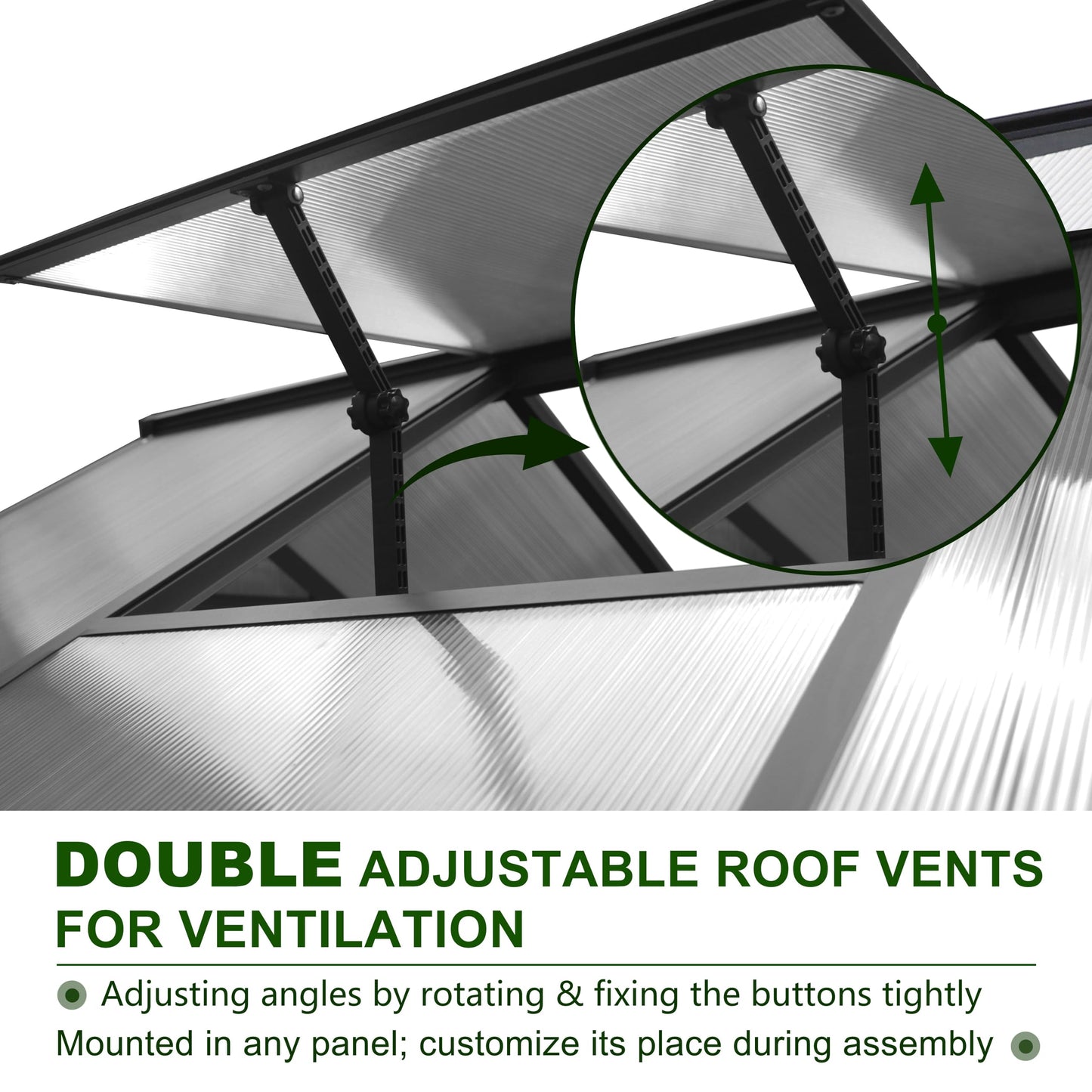 VEIKOU 8' x 16' Polycarbonate Greenhouse for Outdoors, Walk-in Green House with 2 Vents, Aluminum Frame, Riveted Structure, Greenhouse Kit for Outdoor Backyard, Garden, Gray