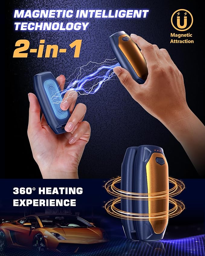 Kesguar Hand Warmers Rechargeable - 2 Pack 14000mAh AI Electric Hand Warmers with Charging Case, Magnetic 2 in 1 Pocket Handwarmers, Portable Heater Gifts for Women/Men/Golf/Camping/Hunting