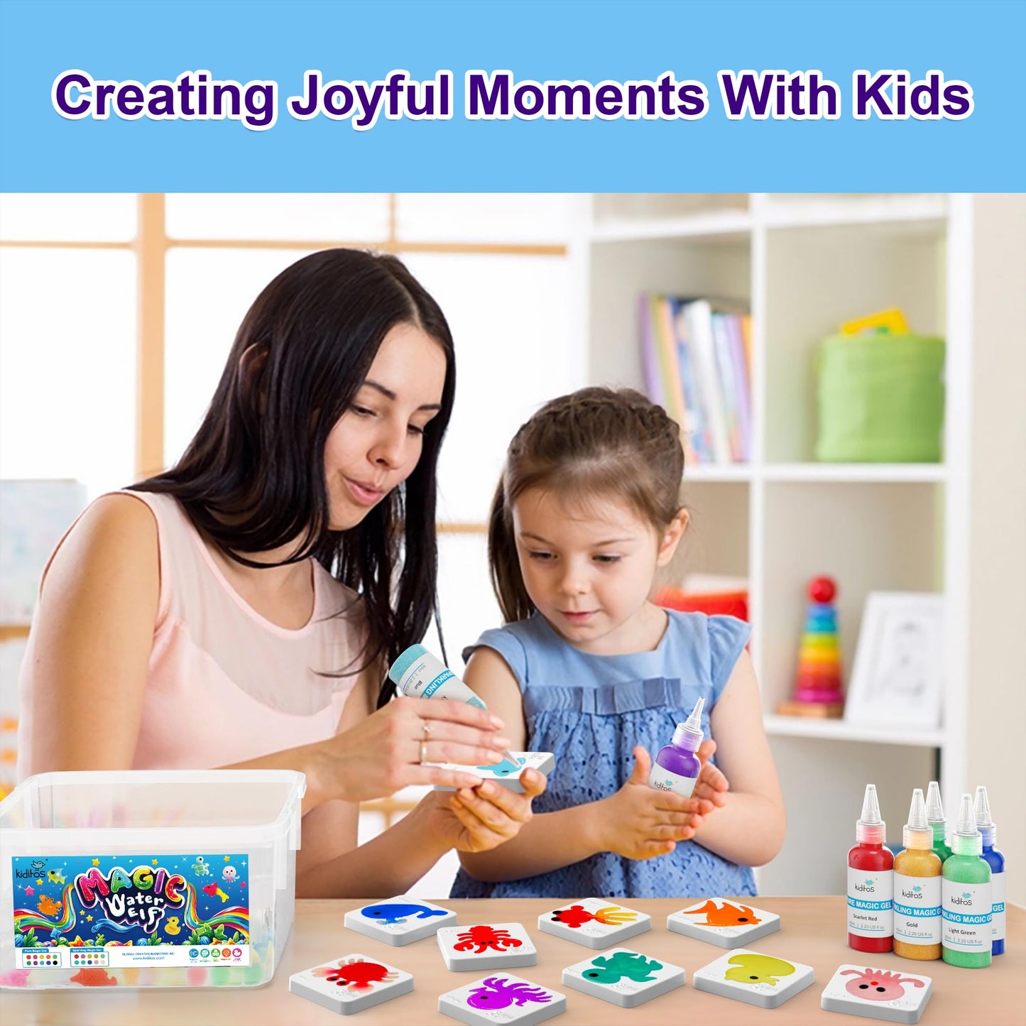Kiditos Magic Water Elf Toy Kit – Squishies for Kids, 20 Gels & 10 Molds, Magic Gel Water Pets Sensory DIY Craft Kit, Party Favors & Gifts for Kids Ages 3+