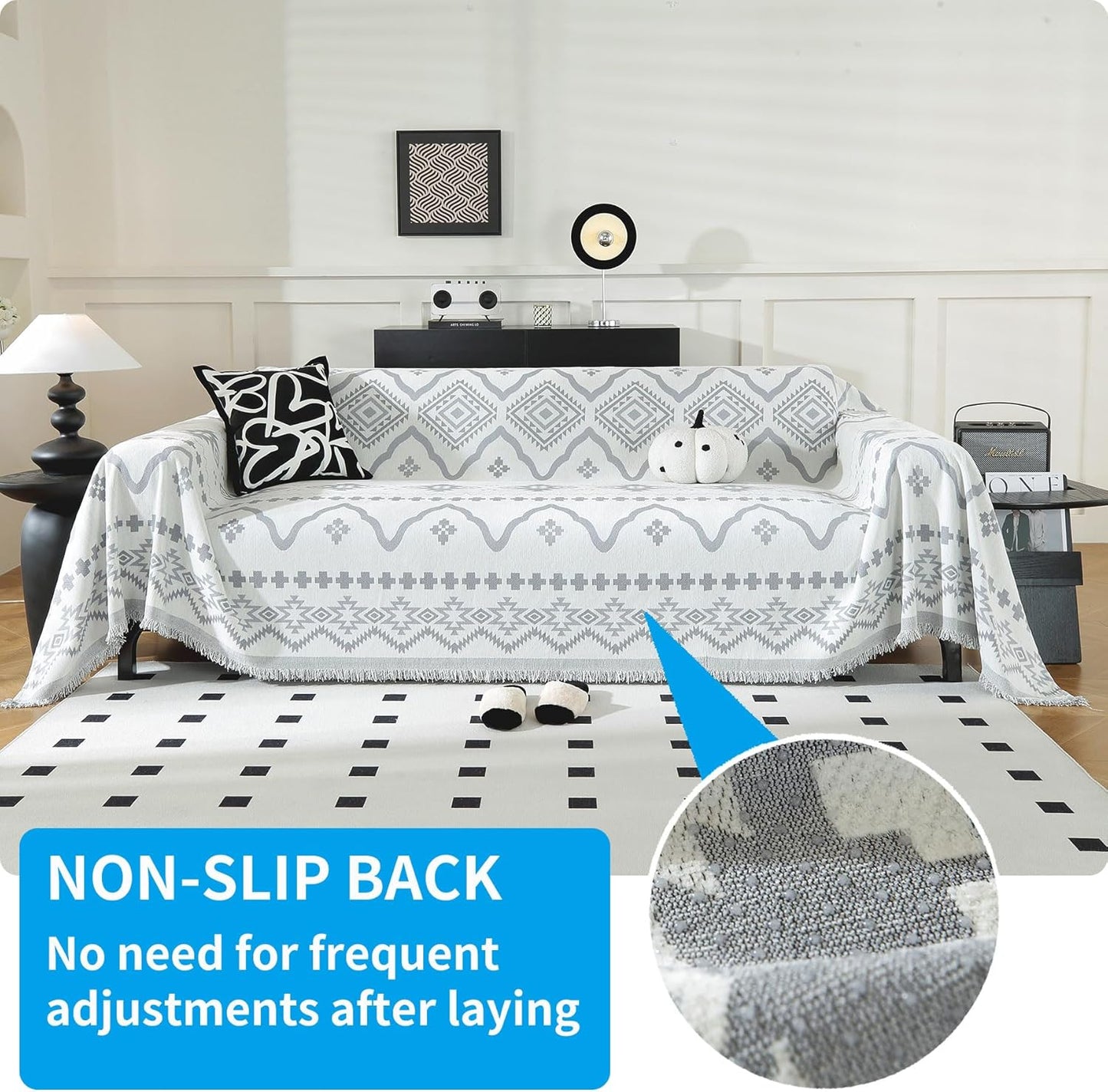 LUFEIJIASHI Boho Couch Covers for Sofa Non Slip Sofa Covers Washable Couch Covers for 3 Cushion Couch Sofa Pet Friendly Sectional Couch Cover Blanket Furniture Protector for Dogs (Grey, 71"x118")