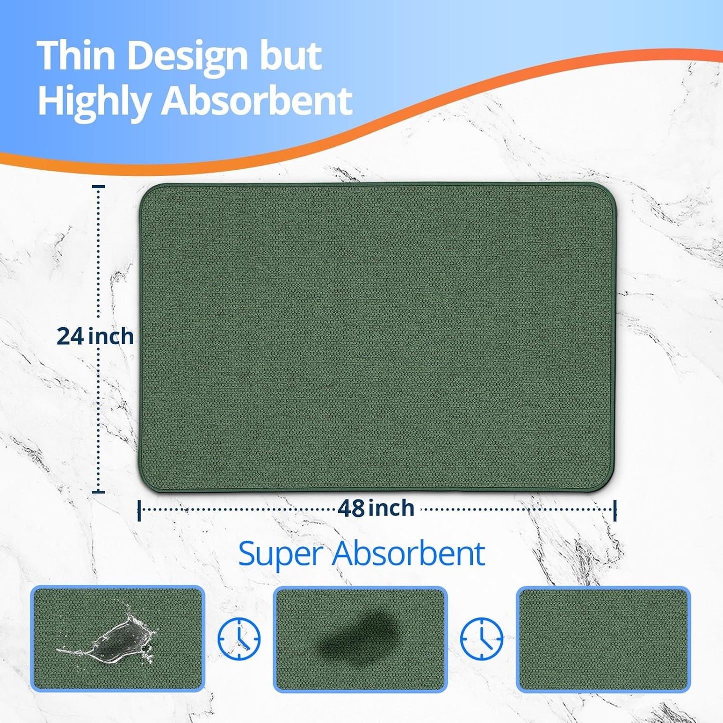 Upgraded Bathroom Rugs 24x48Inch, Thin Bath Mat with Rubber Backing Non-Slip, Absorbent,Quick Dry Machine Washable, Home Decor Accessories Cozy Cloth Bathroom Mat fit Under Door/Sink/Tub/Shower-Green