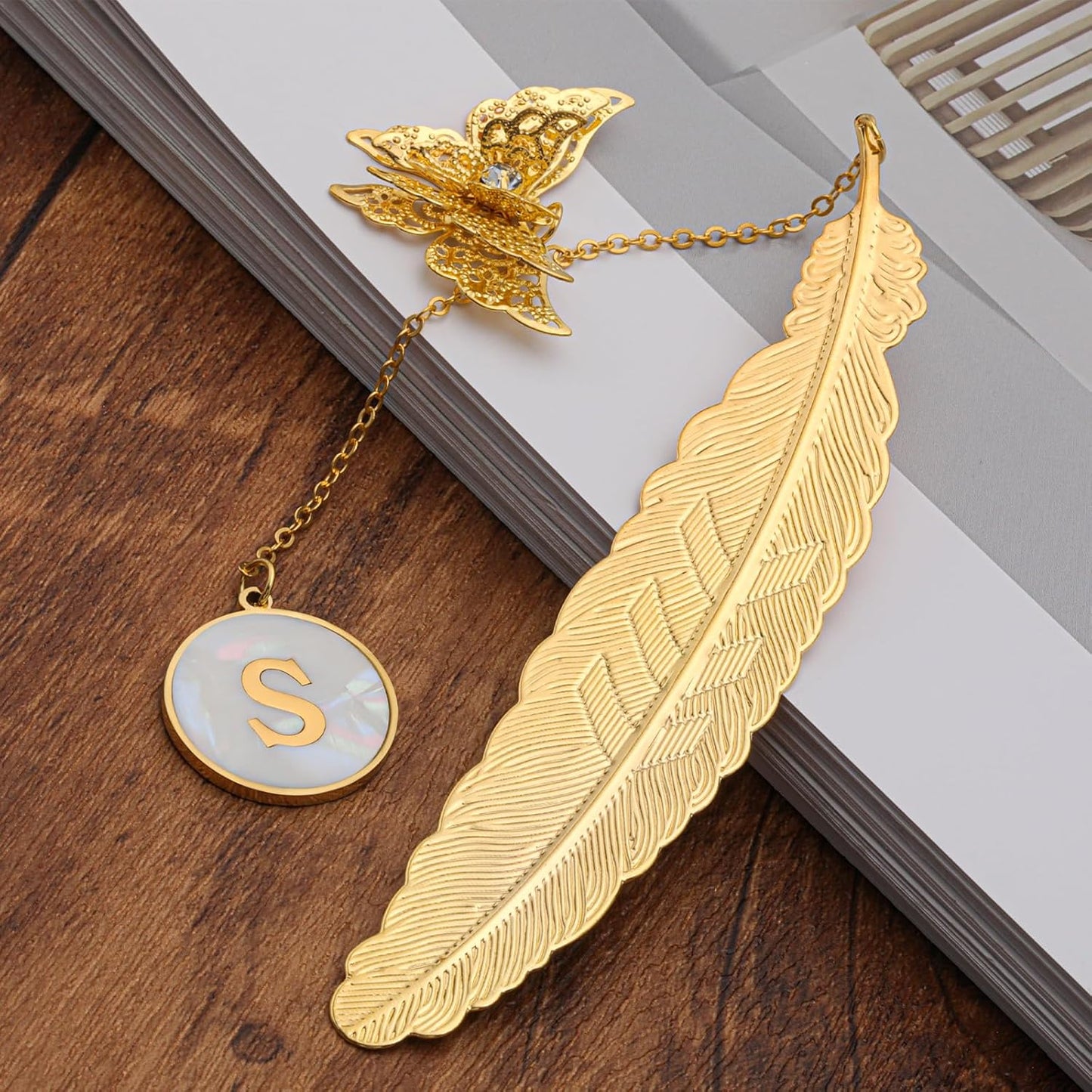 Personalized Initial Metal Butterfly Feather Bookmark for Women Girls Readers Book Lover Birthday Gifts for Women Her Teacher Girlfriend Wife Mom Sister Friend Daughter(H)