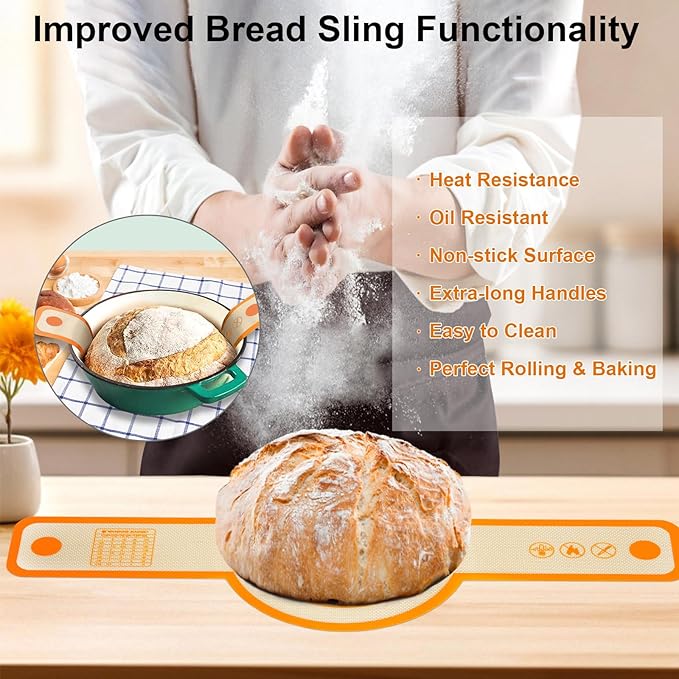 12-Piece Measuring Cups and Spoons Set with Stackable Measuring Cup, Lid, and 2 Orange Silicone Bread Slings(Oval and Round), BPA-Free, Dishwasher Safe, Baking Accessories