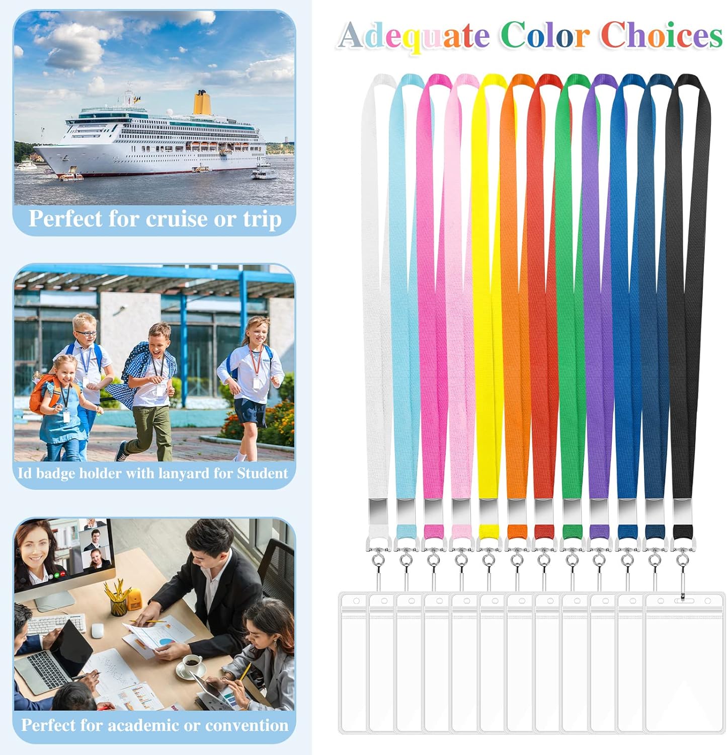 48 Pack Lanyards for ID Badges Cruise Lanyard for Ship Cards with Waterproof ID Badge Holder Cruise Essentials 2025 (12 Colors)