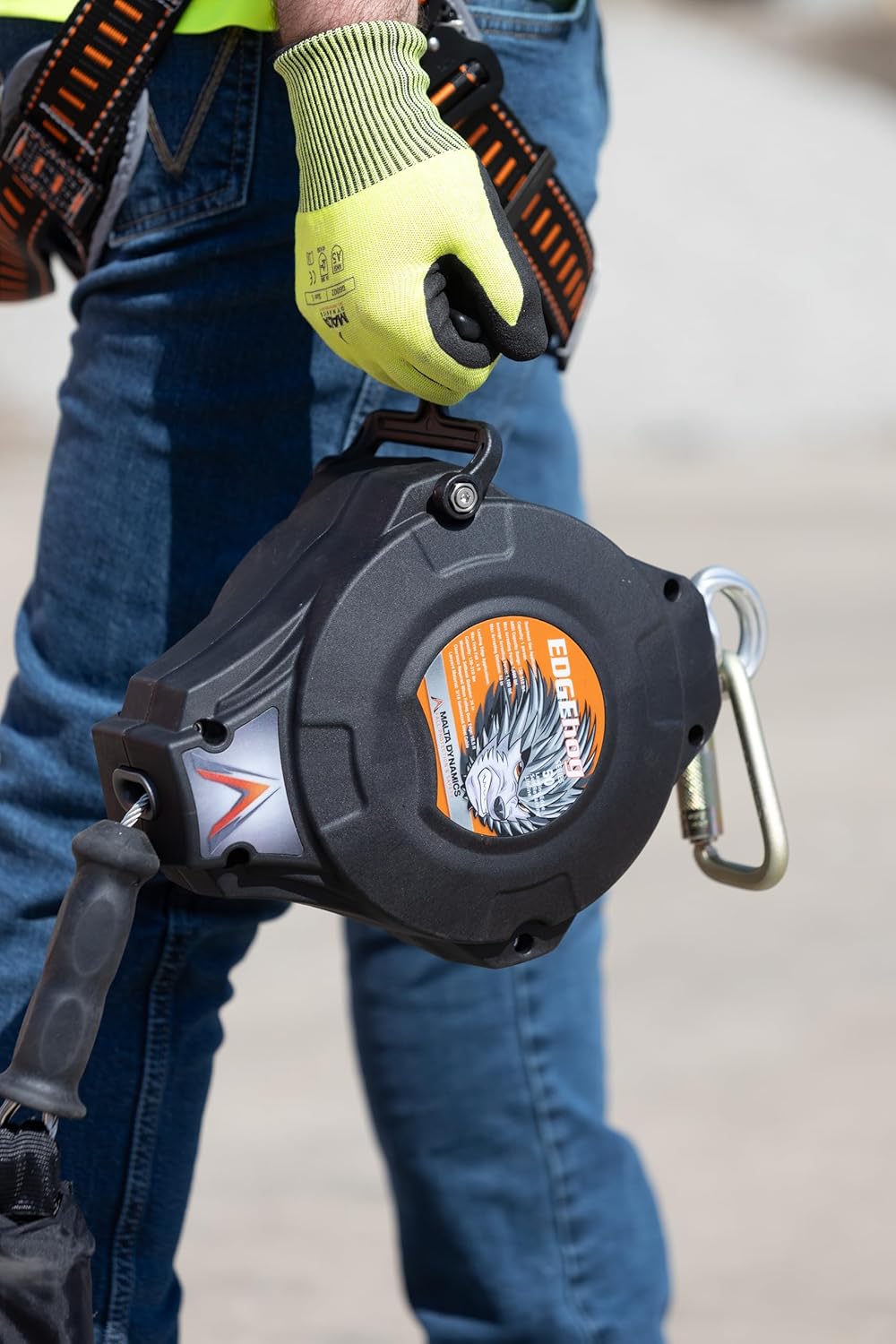 Malta Dynamics Edgehog Self Retracting Lifeline – 50’ Leading Edge Fall Protection Yoyo Cable, Class 2 Retractable Lanyard with Quick-Action Brake, OSHA and ANSI Compliant Safety Lanyard