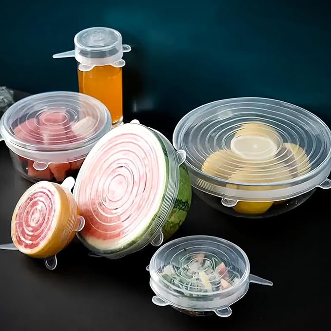 6pcs Silicone Stretch Lids – Reusable Food Covers for Bowls, Cups, Jars, and Containers – Durable, Expandable, Airtight Seal to Keep Food Fresh and Reduce Waste