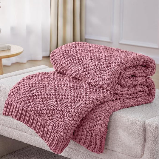 Knitted Weighted Blanket for Adult, Chunky Knit Weighted Throw for Sleep 40"*60" 7lbs, Cooling Breathable Heavy Blanket for Hot Sleepers, Machine Washable Blanket for Room Decor(Pink)
