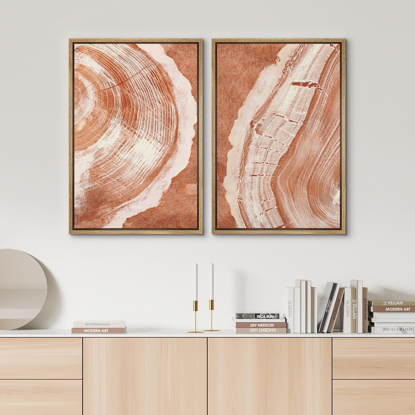 SIGNWIN Framed Canvas Print Wall Art Set Orange Closeup Wood Tree Ring Details Nature Wilderness Illustrations Modern Art Rustic Colorful Ultra for Living Room, Bedroom, Office - 24"x36"x2 Natural