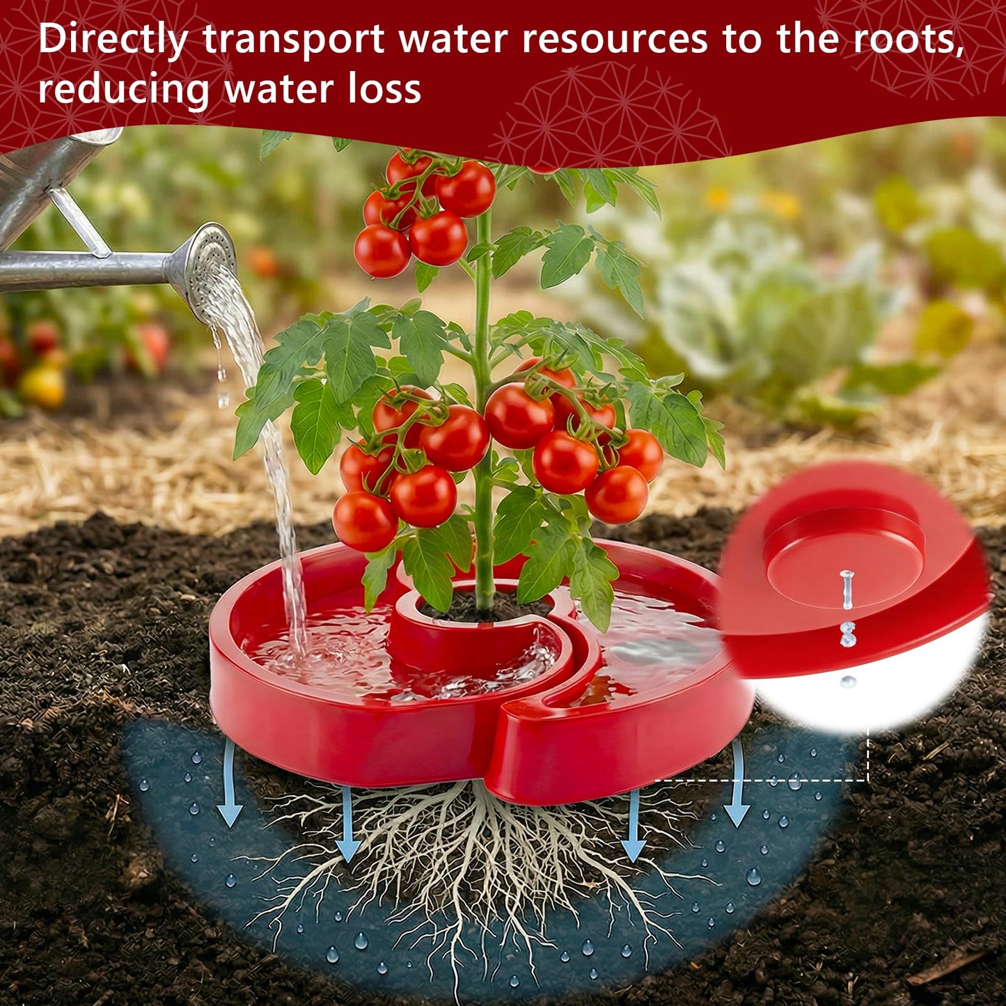 U0U 5 Sets Tomato Watering Trays,Tomatos Ring Tray Used to Improve the Yield of Tomato Plants,Help to Plant Vegetables Water Saving, Easy to Direct the Root Irrigation (5, Red)