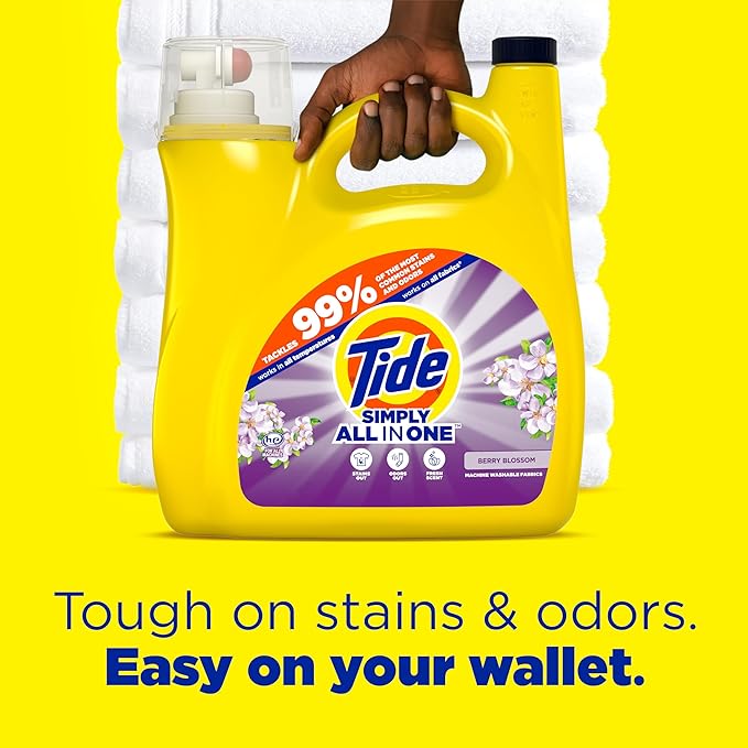 Tide Simply All-In-One Liquid Laundry Detergent, Berry Blossom Scent, 138 Loads, 182 fl oz (Pack of 4)