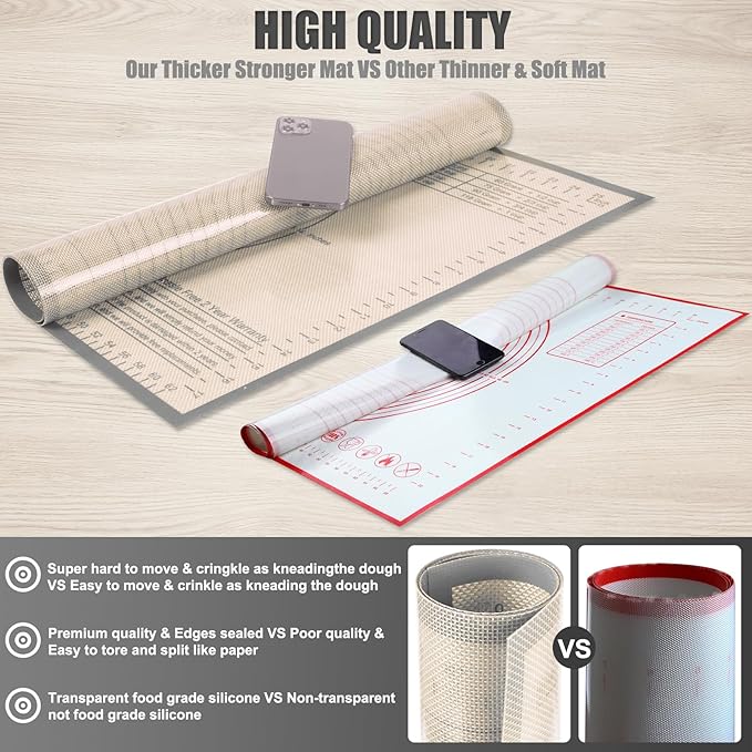 Silicone Pastry Mat 34x26 Inch - Nonstick Baking Mat Perfect for Dough, Pastry, Pie Crust, Fondant, Bread, Cookies, Pasta, Pizza