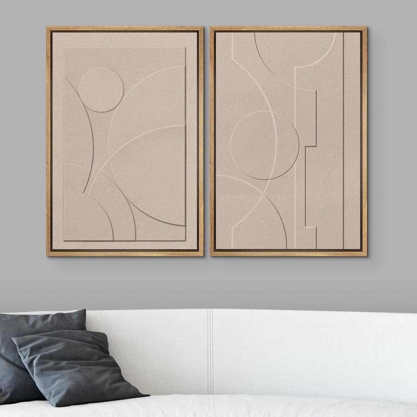 SIGNWIN Framed Canvas Print Wall Art Set Art Deco Geometric Polygon Collage Abstract Shapes Illustrations Minimal Decorative Boho Nordic Relax for Living Room, Bedroom, Office - 16"x24"x2 Natural