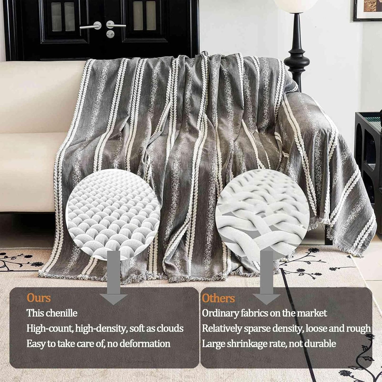Couch Cover for Dogs Washable Sofa Cover, Sectional Couch Covers, Sofa Covers for 2 Cushion Couch, Non Slip Stripe Sofa Slipcovers Furniture Protector, Couch Protector from Cat Claws, Grey,71''x134''