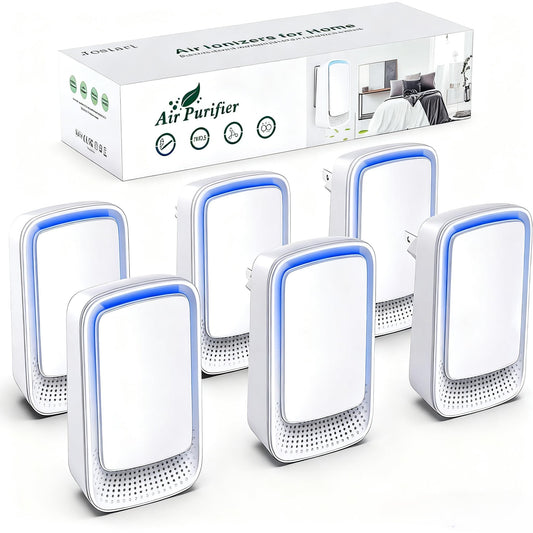 Plug In Air Ionizer Purifier for Home (6 Pack), Negative Ion Generator, Quiet Air Freshener for Bedroom, Office, Kitchen, Portab