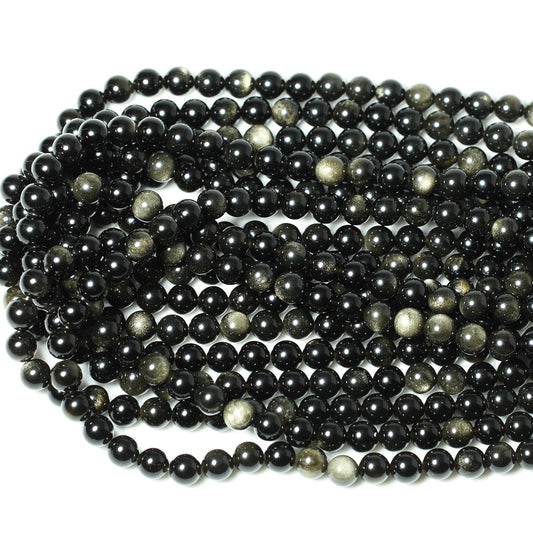 CHEAVIAN 45PCS 8mm Natural Golden Obsidian Gemstone Round Loose Beads Crystal Energy Stone Healing Power for Jewelry Making 1 Strand 15"