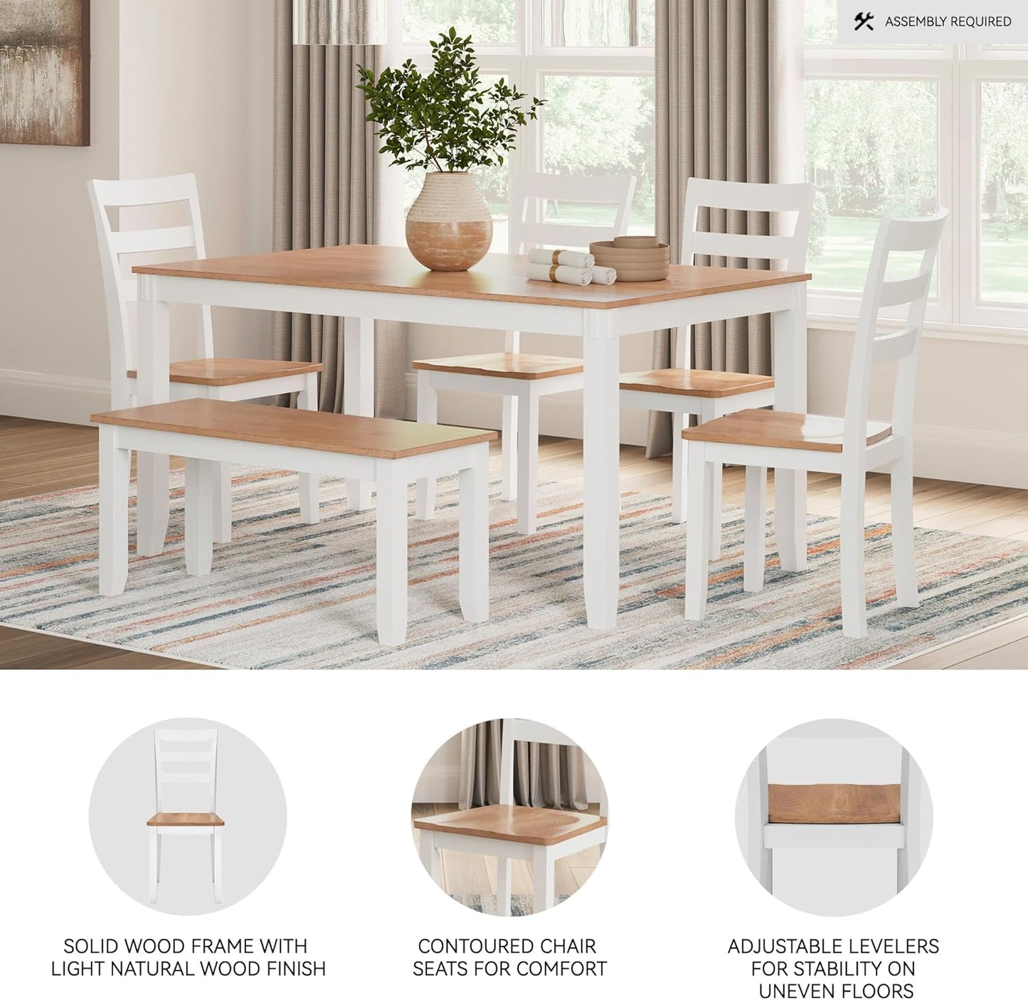 Signature Design by Ashley Gesthaven Solid Wood Frame Dining Chair, Set of 2, White/Natural