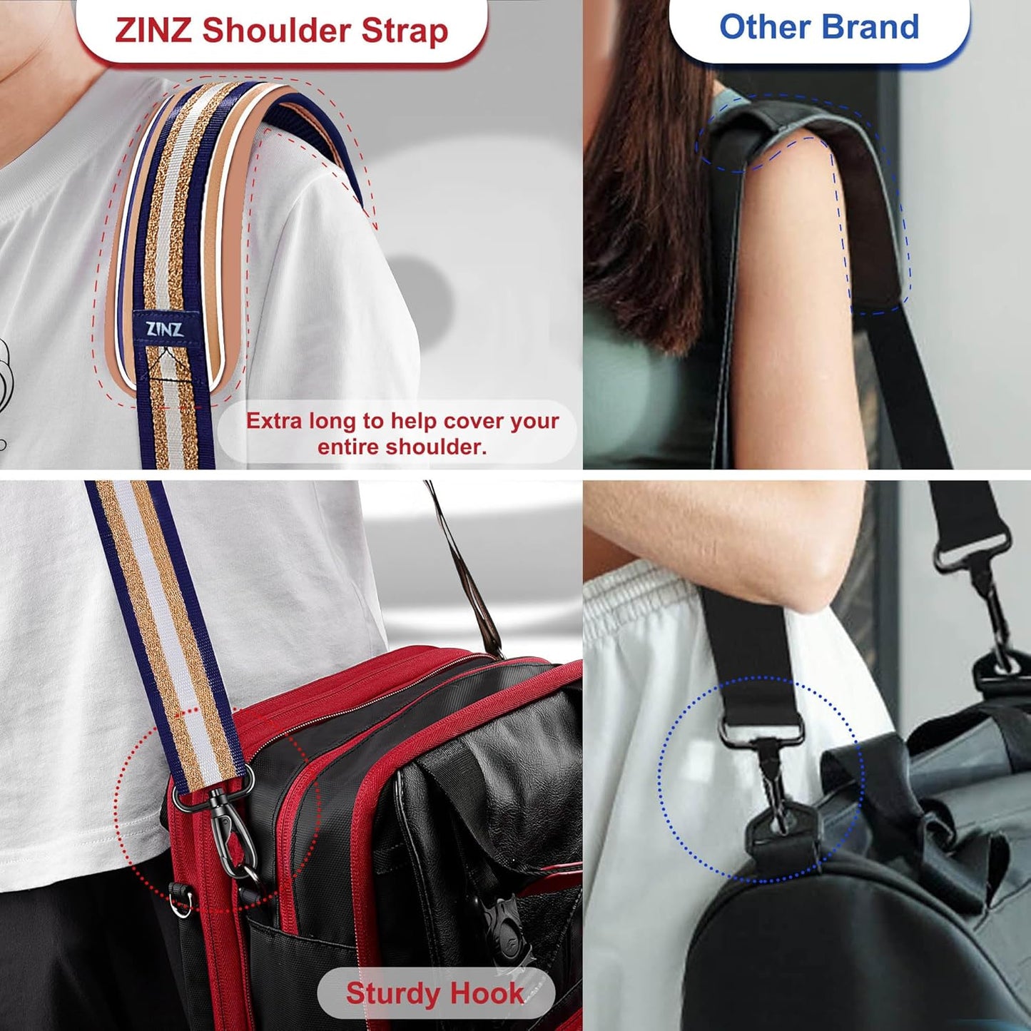 ZINZ 79.5" Universal Strap with Ultra-Thick Fixed Breathable Pad - Adjustable Heavy-Duty Shoulder Strap for Laptop, Crossbody, Luggage, Gym, Camera Bag and More - TH01B06