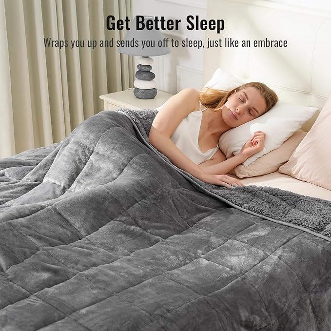 Uttermara Weighted Blankets for Adults Full Size, 15lbs 48x72 inches Blanket with Soft Warm Plush Sherpa Fleece, Washable Thick Heavy Throw for Sleep, Anxiety and Calming, Grey