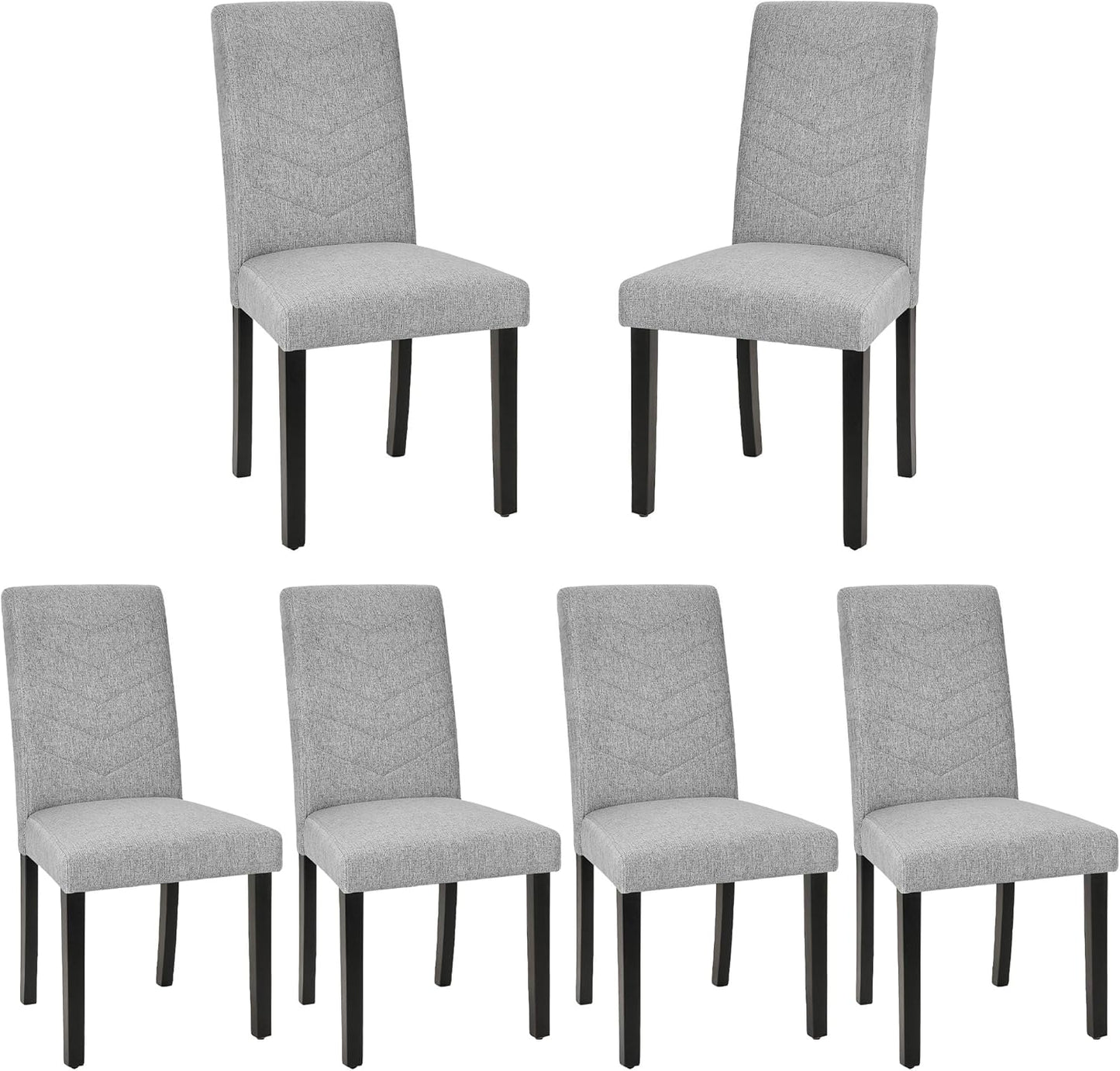 VECELO Upholstered Dining Chairs Set of 6, Fabric Wood Legs High Back for Kitchen Living Room, Light Gray