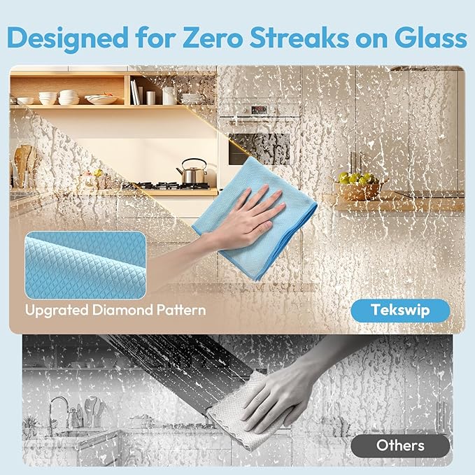 Nanoscale Microfiber Cloths 15.55”x 15.55”, Glass Window Mirror Stainless Steel Car Cleaning, Streak-Free, Lint-Free, Super Thick & Absorbent, Reusable, 6 Pack (Blue)
