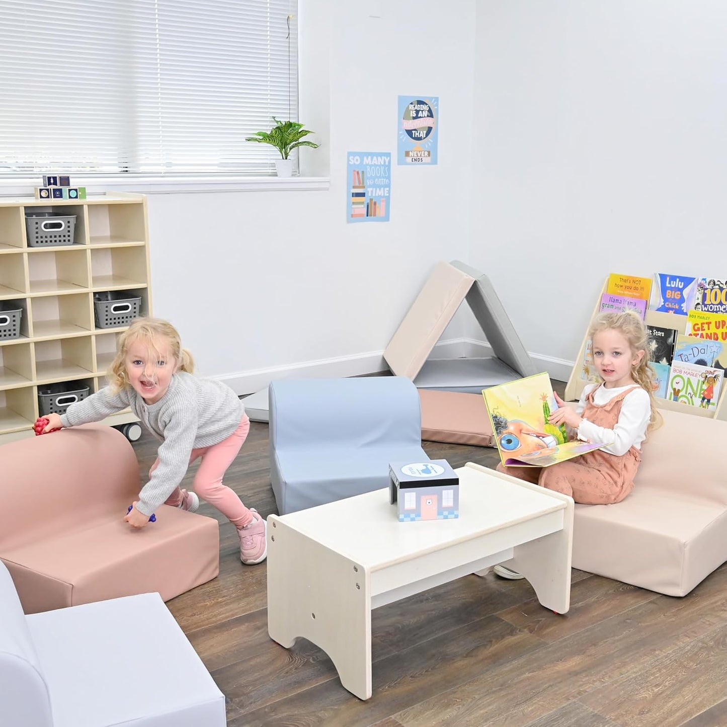 Children's Factory Library Loungers, Flexible Seating Classroom Furniture, Comfy Kids Chairs, Soothing Elements Colorway, Set of 4