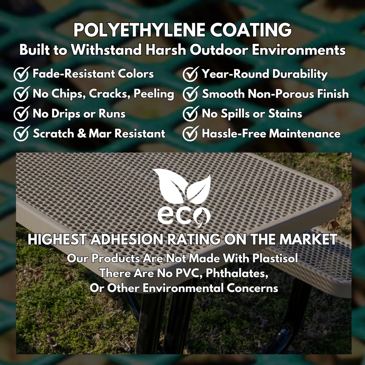 COATEDOUTDOORFURNITURE Heavy-Duty Portable Outdoor Picnic Table with Umbrella Hole, Expanded Metal Commercial-Grade Patio Dining Furniture Made in America (46" Square Top, Textured Black)