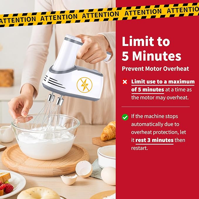 Cordless Hand Mixer, 12-Speed Rechargeable Electric Handheld Mixer with 6 x 304 Stainless Steel Attachments (2 Whisks, 2 Beaters, 2 Dough Hooks) & Storage Case, for Baking, Eggs, Cakes (White)