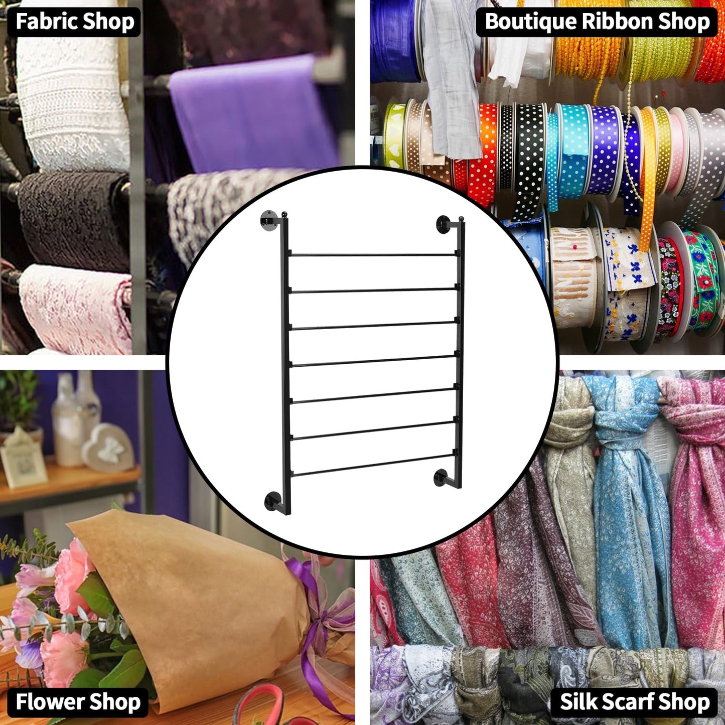 ikare Ribbon Storage Organizer,Wall Mounted Ribbon Organizer,Wrapping Paper Rack,7-Tier Metal Ribbon Storage for Craft Room,Flower Shop,Christmas Gift Wrapping Paper