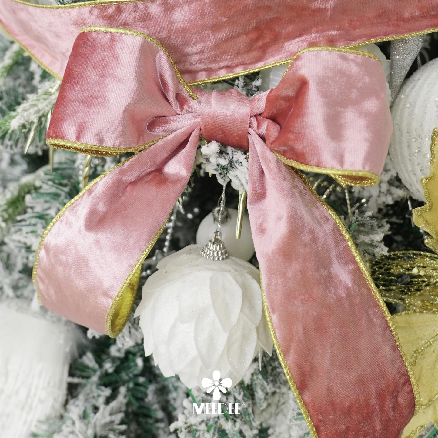 MEEDEE Pink and Gold Velvet Ribbon 2.5 inch Thick Velvet Wired Edge 10 Yards Two Tone Ribbon for Christmas Tree, Gift Wrapping, Wreaths, Large Bows, Crafts Supply