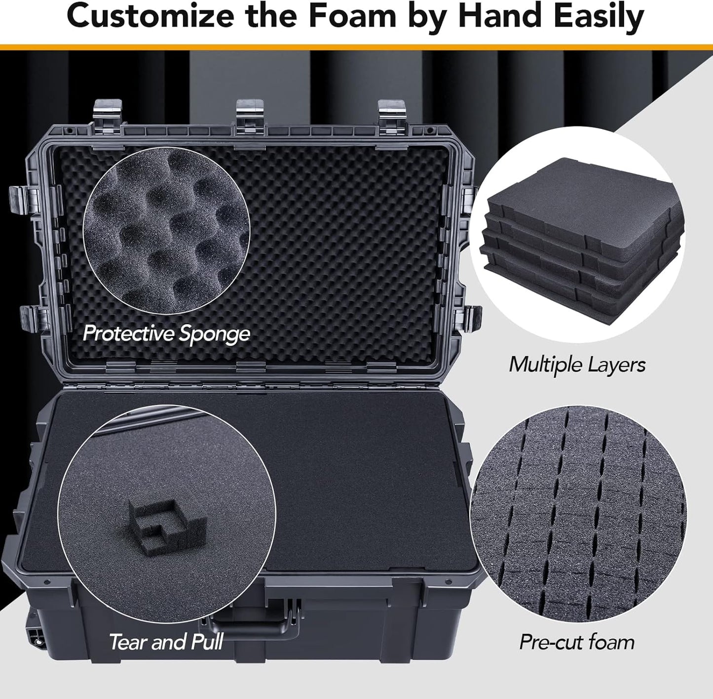 Lykus HC-7530 Large Waterproof Hard Case with Wheels and Customizable Foam, Interior Size 29.5x17.7x11.8 inch, Suitable for cameras, lenses, electronic equipment and more