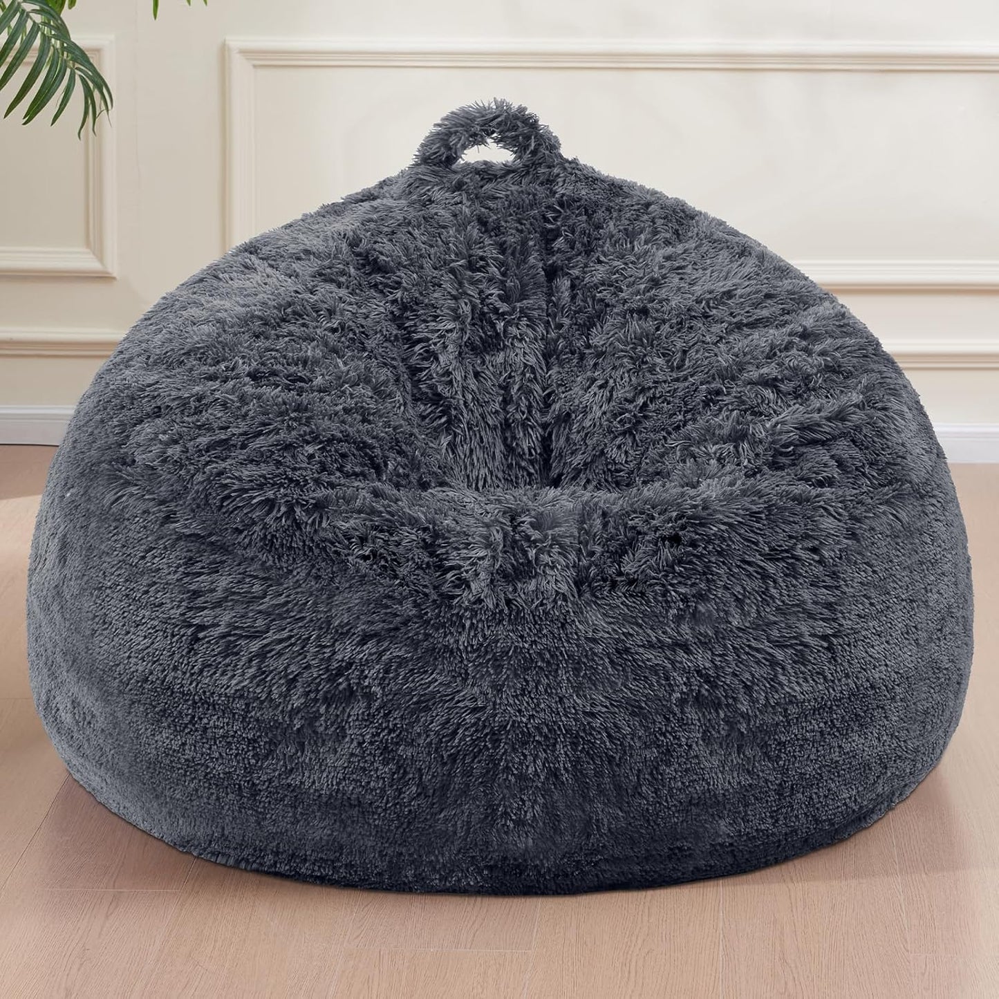 Bean Bag Cover(No Filler), Faux Fur Comfy Bean Bag Chairs for Adults, Washable Bean Bag Chair Cover, Fluffy Plush Giant Bean Bags Chairs for Teens Kids Girls, Anti-Slip, 5FT, Dark Grey