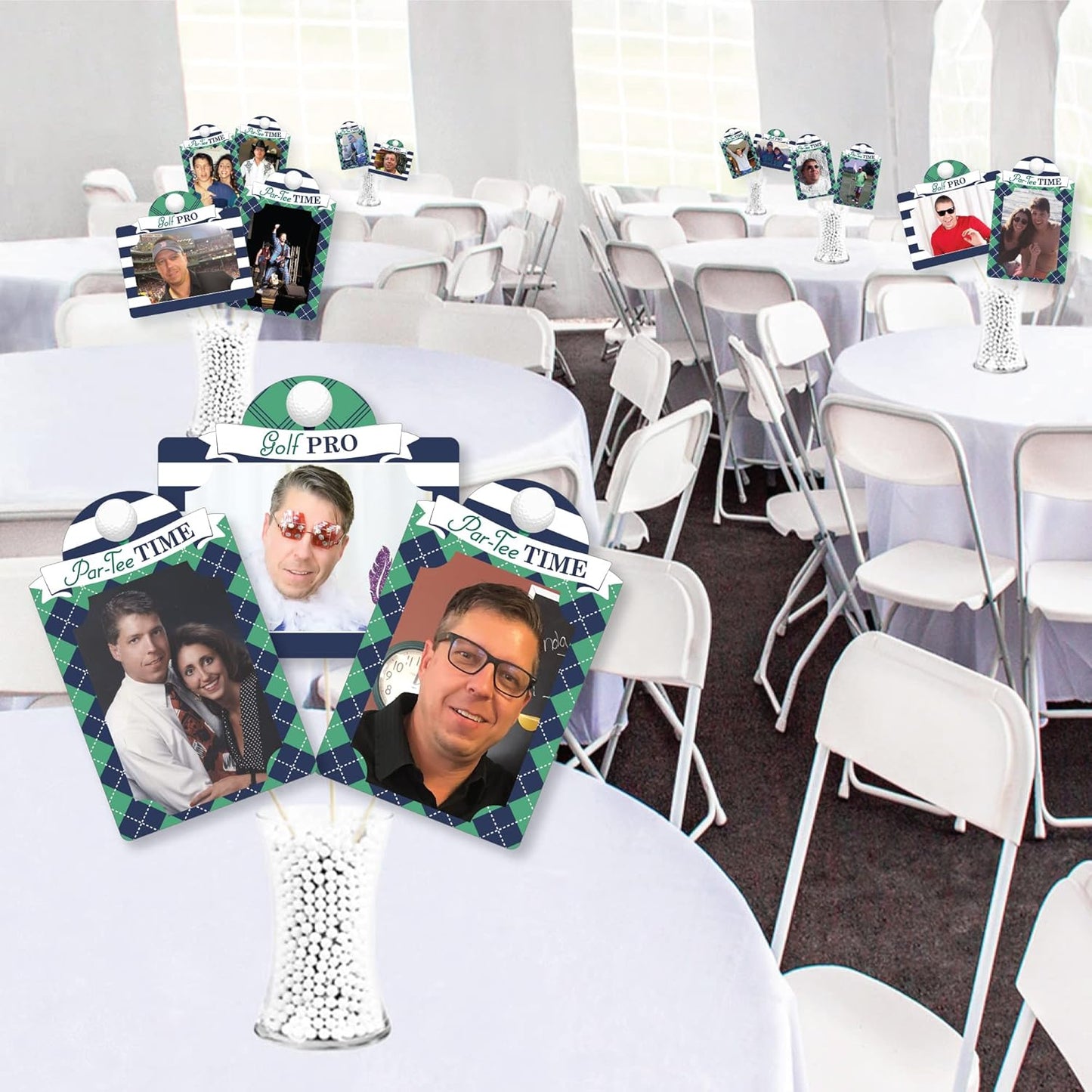 Big Dot of Happiness Par-Tee Time Golf Centerpiece Photo Display - 15 Double-Sided Picture Holders with Sticks, Birthday or Retirement Party Table Decor Kit, Vertical and Horizontal 4x6 Frames