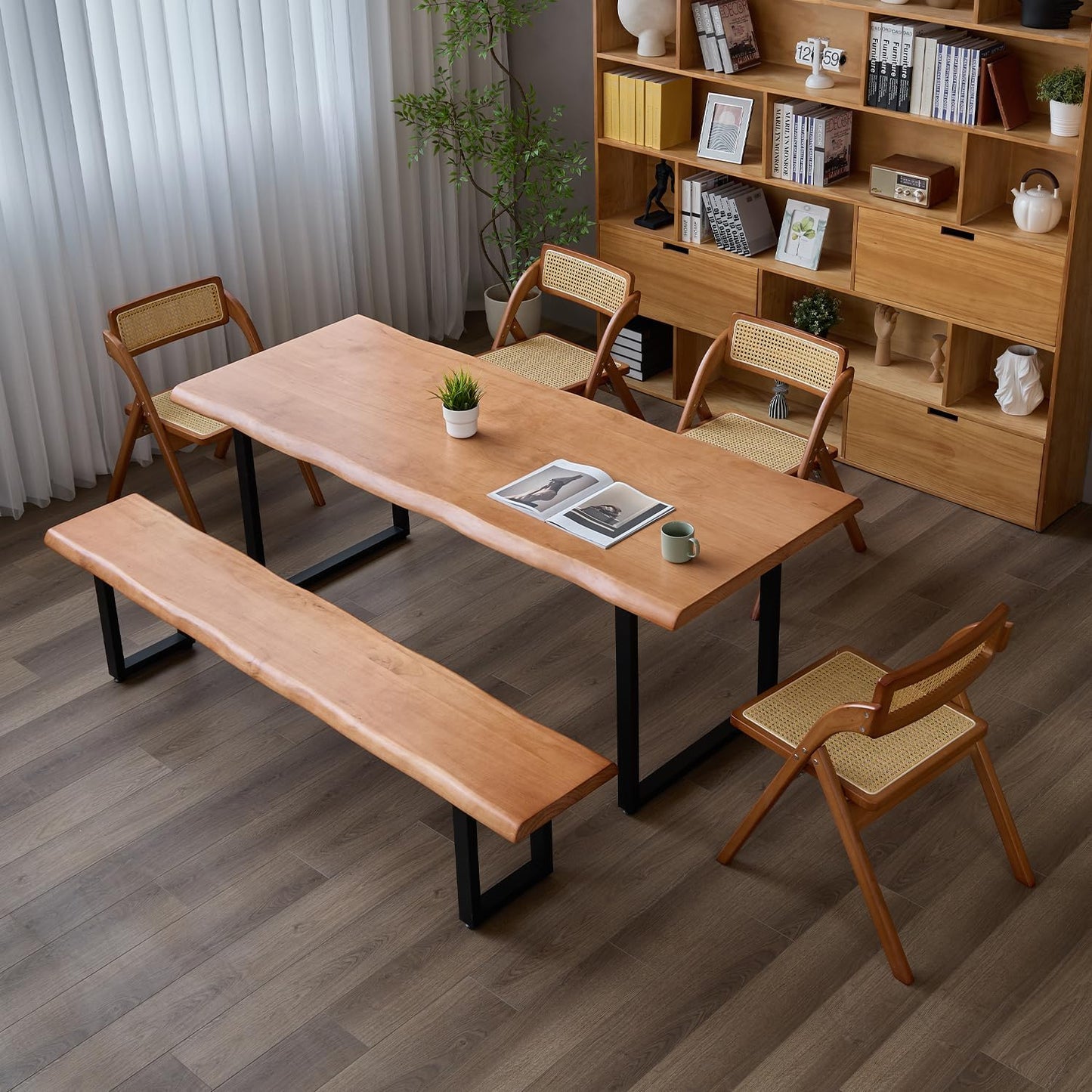 Stylish Brown Wooden Long Bench with Sturdy Metal Legs – Versatile Seating for Office, Restaurant, Living Room, and Meeting Room(Brown Bench, 70.87in)
