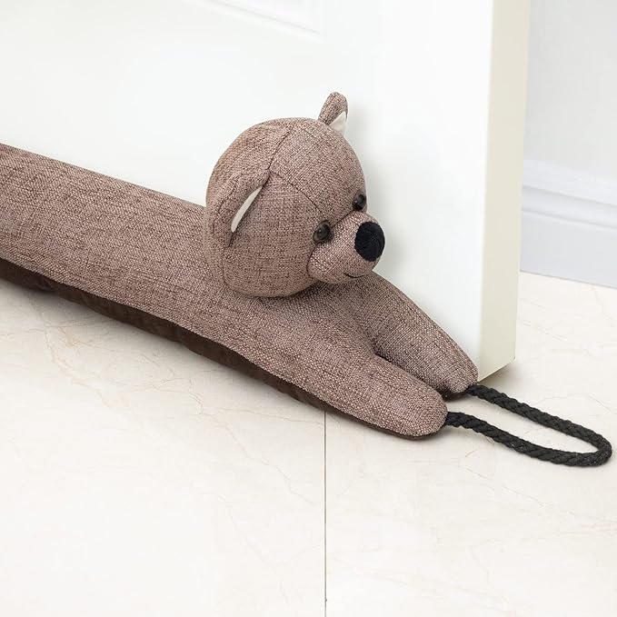 Marwood Under Door Draft Stopper Decorative Wind Stopper 38 inch for Door & Window, Weighted Animal Air Draft Stopper Snake Noise Blocker for Bottom of Door with Hanging Loops - Bear