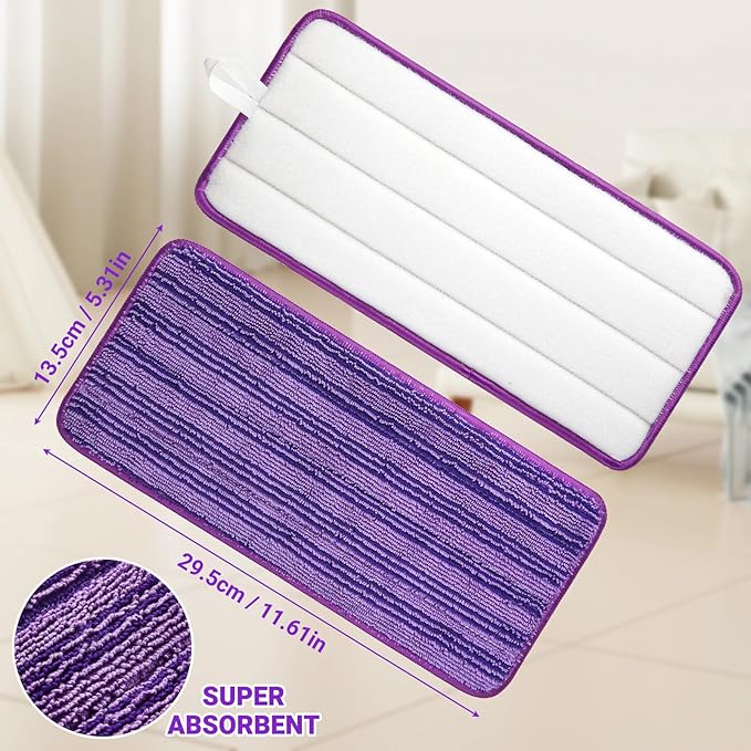 Microfiber Mop Pads for Swiffer Wet Jet Mops,SealUncle Wet Pads Refills Fit 10"- 12" Spray Mops,Reuasable & Machine Washable,2-Pack (Purple)