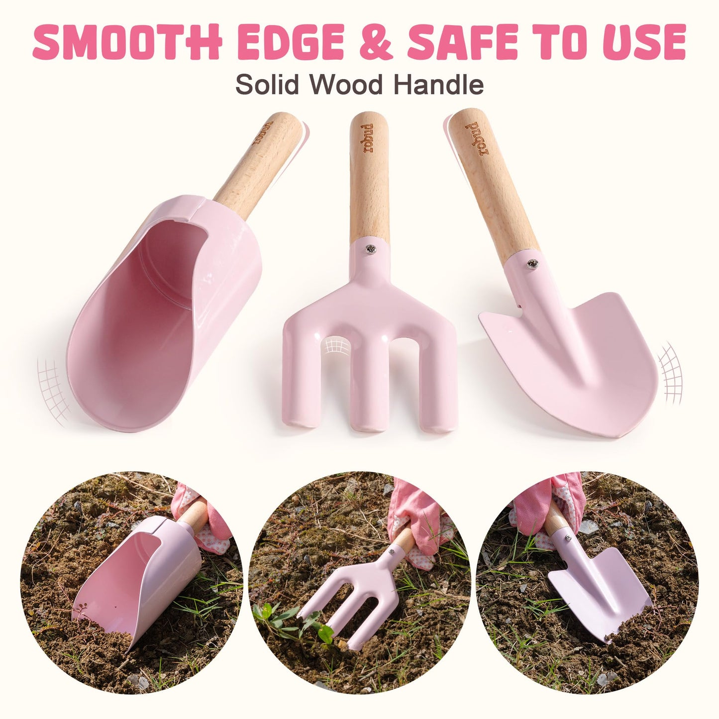 ROBUD Kid Gardening Set, Wooden Garden Tool for Kid, Garden Tool Kit with Tool Storage Bag, Apron, Gloves, Montessori Toys for Kids to be Closed to Nature, WRP51