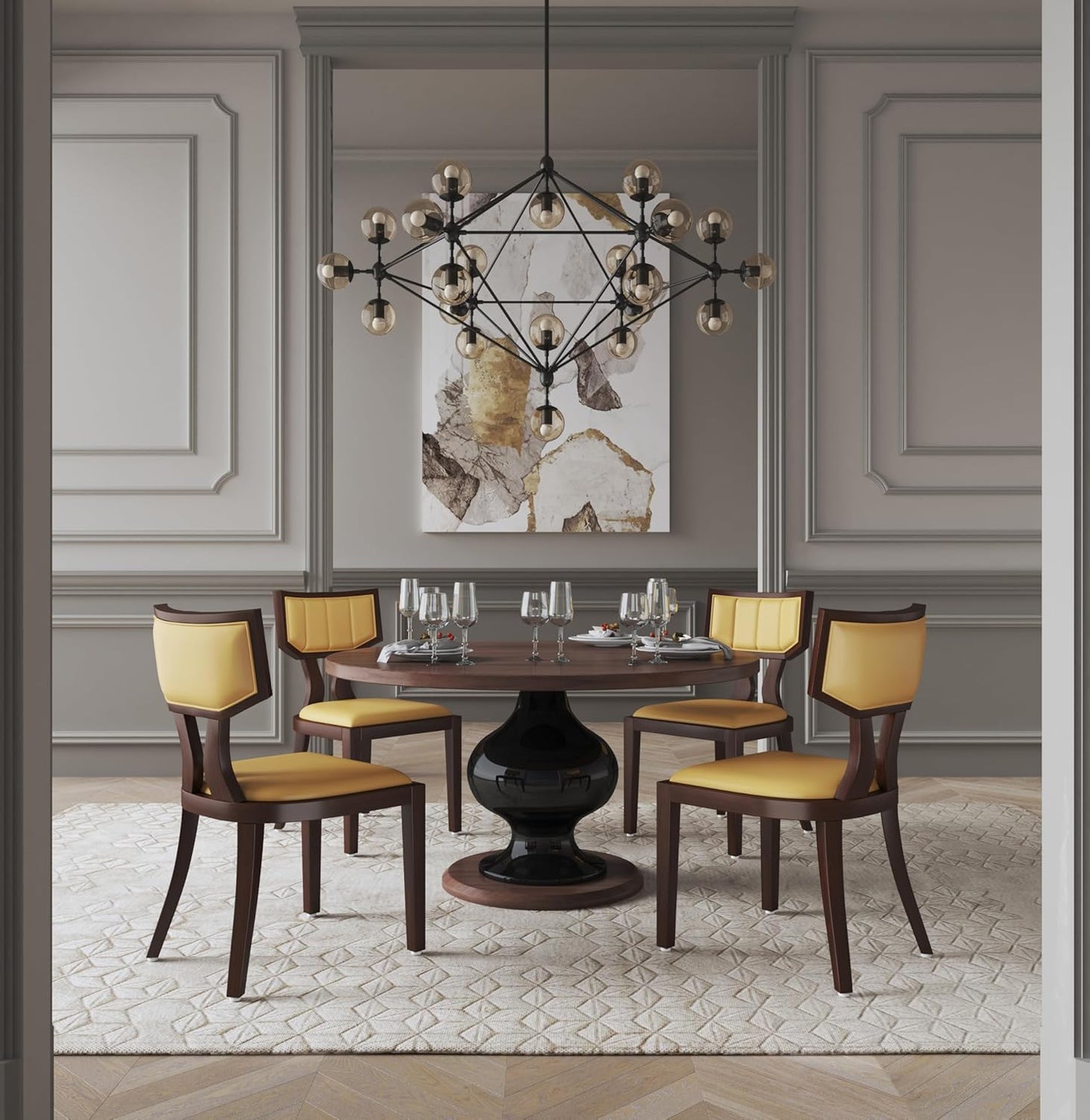 Manhattan Comfort Pulitzer Faux Leather Dining Chairs Set of 2, Solid Beech Wood with Walnut Finish, Iconic Greek Design, Fully Assembled Accent Kitchen Furniture, Camel