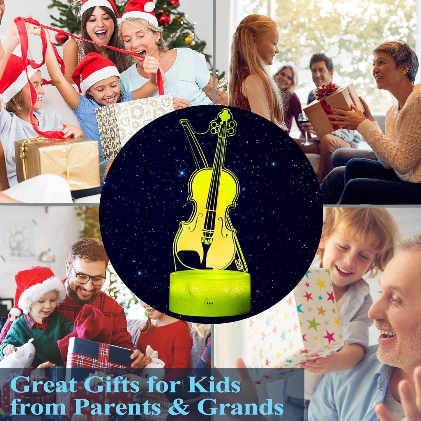 Violin Night Light, Violin Gifts, Cello 3D Illusion Lamp with 16 Colors Changing, Timer, 4 Flash Modes and Dimmable, Kids Boys Girls Room Decoration, Holiday Xmas Music Gifts