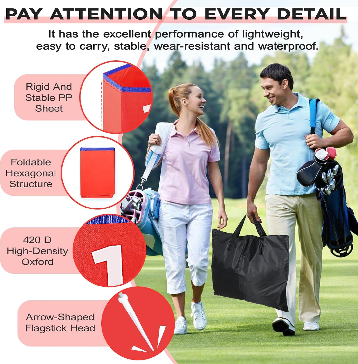 Golf Bucket Yard Game, Backyard Golf Set for Kids, Adults and Family, Outdoor and Indoor Portable 6 Holes Golf Course with Balls, Flags and Carry Bag for Lawn, Park, Beach and Hotel - Red