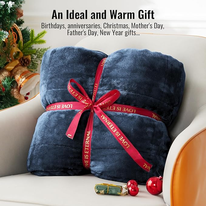 Uttermara Weighted Blankets for Adults Full Size, 15lbs 48x72 inches Blanket with Soft Warm Plush Sherpa Fleece, Washable Thick Heavy Throw for Sleep, Anxiety and Calming, Navy Blue