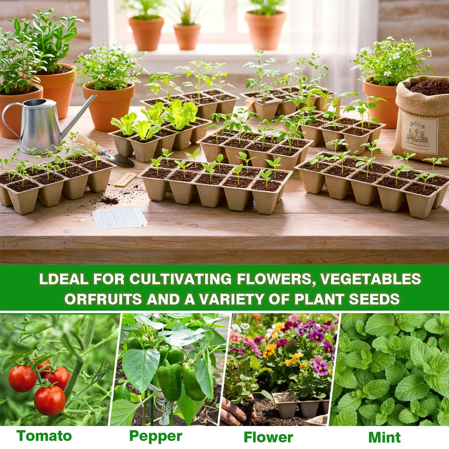 Kimdozee 240 Cells Seed Starter Tray, 24 Pack Germination Peat Pots with 100 Labels, Plant Starter Kit for Seedlings