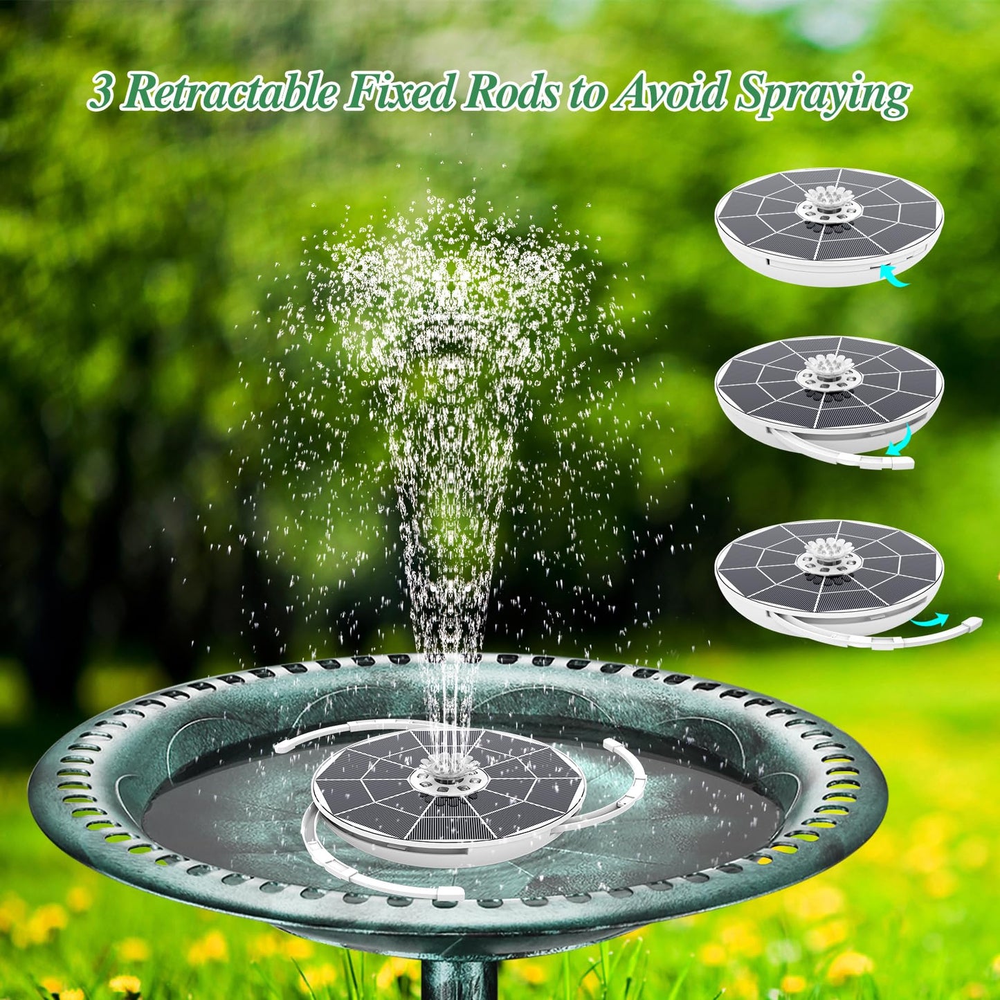 AISITIN 6.5W Solar Fountain Pump with Colorful LED Lights, 3000mAh Battery, Anti-Drift Brackets, 10 Nozzles, Remote Control, Solar Powered Bird Bath Fountain for Outdoor Garden Pond Fish Pond Backyard