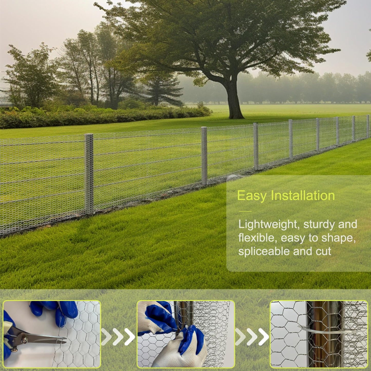 Chicken Wire Fencing, 24 Rifny 16.5 Inch x 60 Feet Chicken Wire Mesh Roll for Garden Plants, 1 Inch Mesh Hexagonal Galvanized Metal Poultry Wire Netting for Chicken Coop Rabbit Dogs Barrier