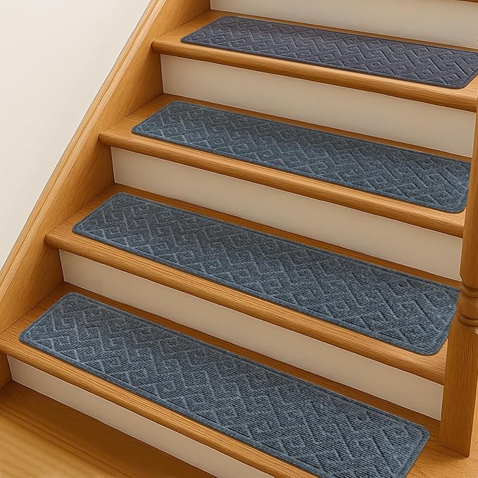 Stair Treads for Wooden Steps, 8" X 30" Non Slip Stair Runner Carpet Indoor with Reusable Adhesive Backing, Soft Tread Mat for Stairs, Polyester TPR Backing Stair Rugs- Dark Gray 4 Pack