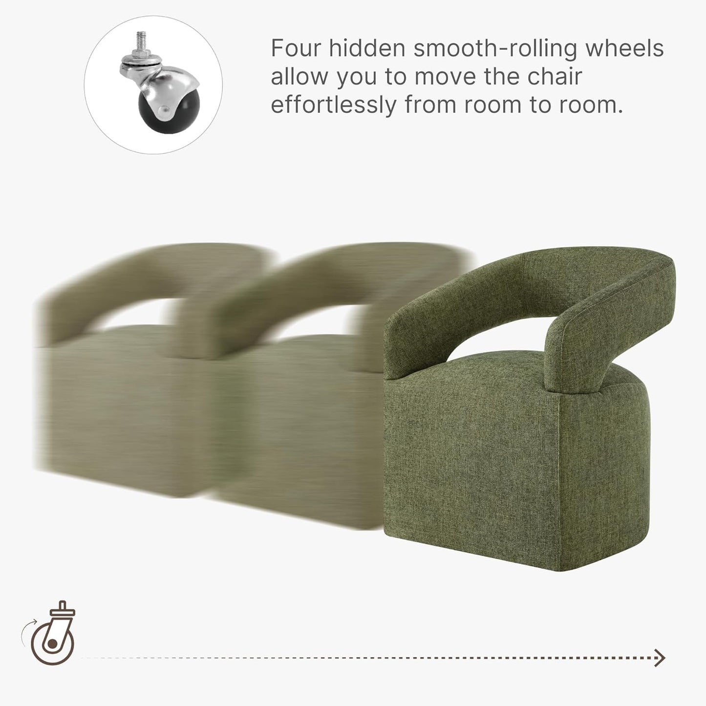 Upholstered Dining Chairs with Removable Casters Barrel Side Armchair with Rollers for Diningroom Bedroom Livingroom Reading Room, Green, 2PCS